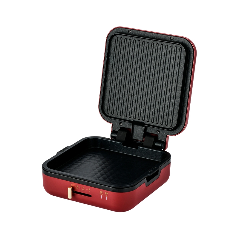 BJX-S017 24x24cm grillpan met grill (temperatuurregeling + houtnerfhandgreep)