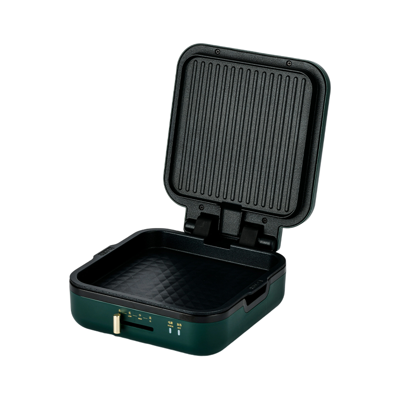 BJX-S017 24x24cm grillpan met grill (temperatuurregeling + houtnerfhandgreep)